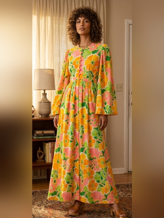 Sandcastle Dresses & Skirts - Vintage 70s Sandcastle Psychedelic Floral Maxi Dress Size L (Vintage)